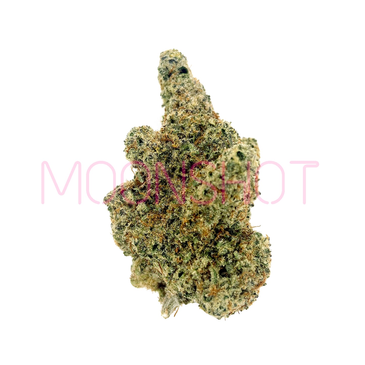 A nug of cannabis flower from the Mendo Breath strain sits against a white background.