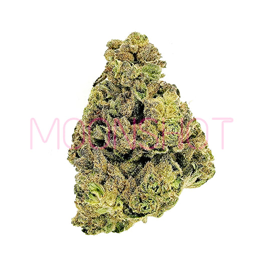 A cannabis nug of the Gelato X strain  on a white background.